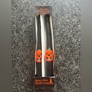 Halloween Black Taper Candles with Orange Pumpkin Accent